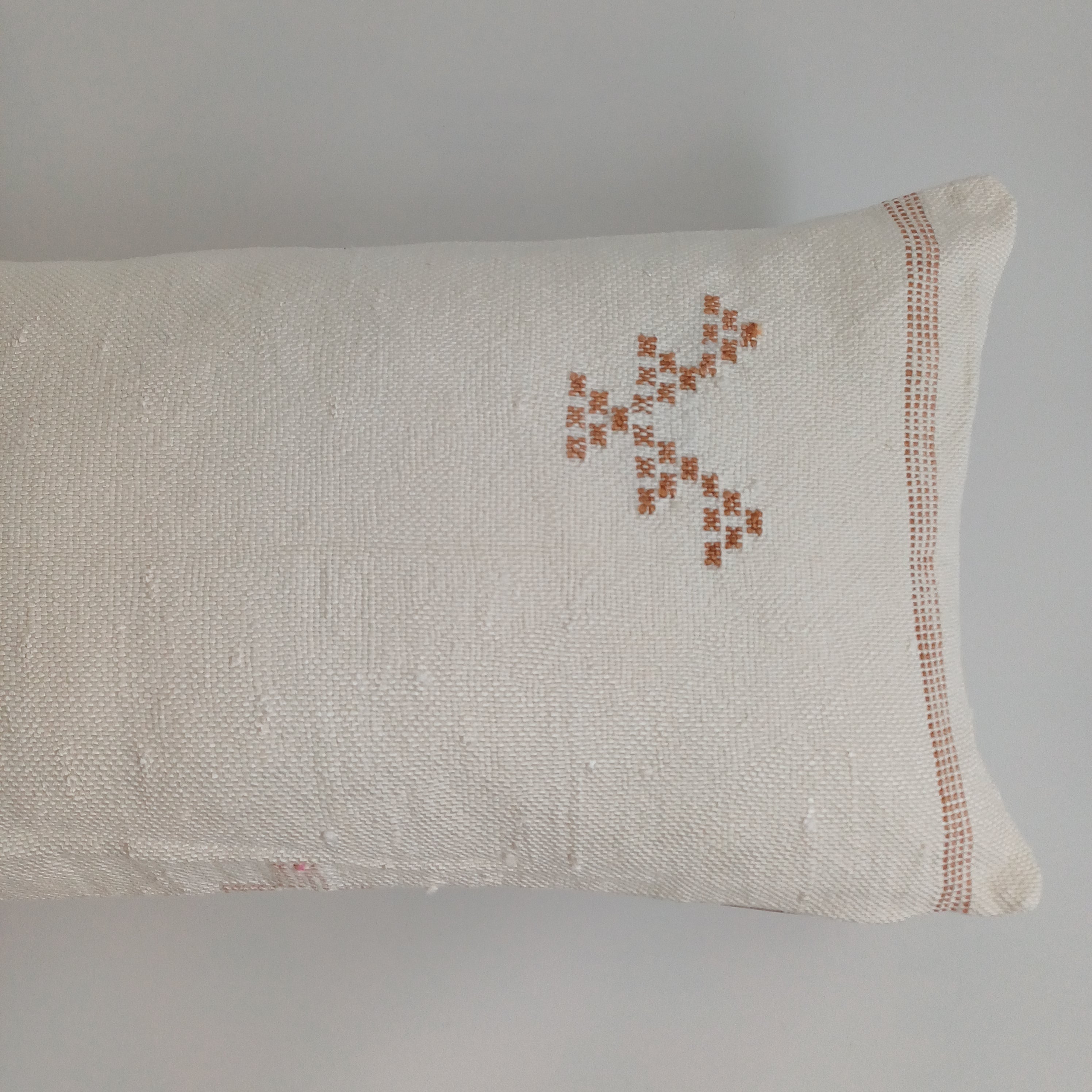 Moroccan Handmade White Cactus Silk Cushion Cover 24''x12'' / 60x30 CM