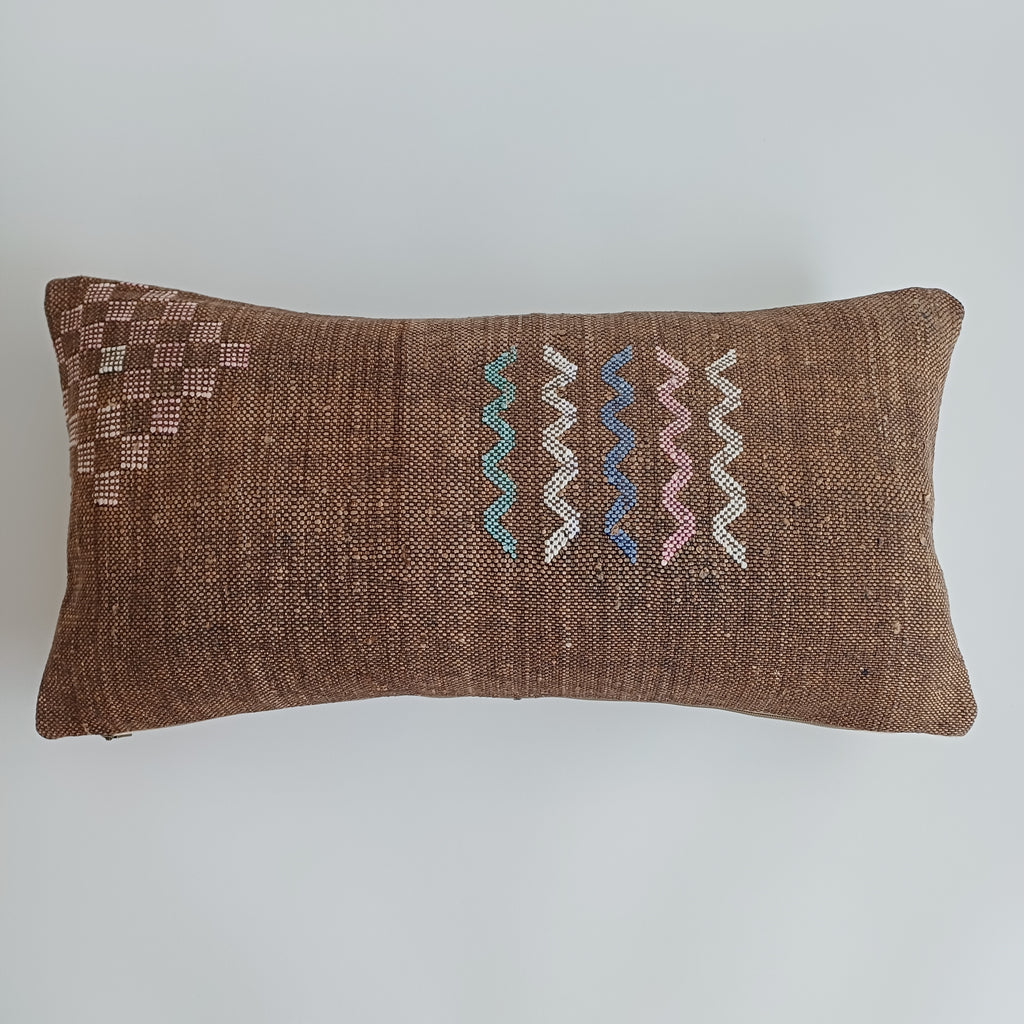 Moroccan Handmade Charcoal Brown Cactus Silk Cushion Cover 24''x12'' / 60x30 CM