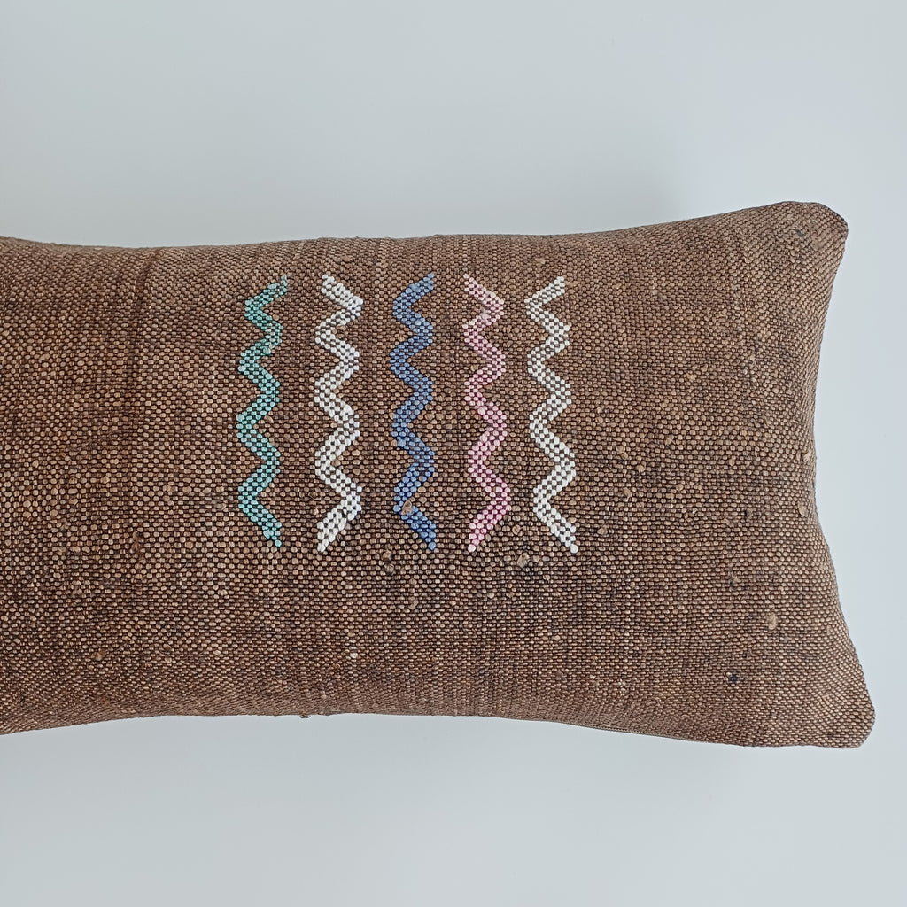 Moroccan Handmade Charcoal Brown Cactus Silk Cushion Cover 24''x12'' / 60x30 CM
