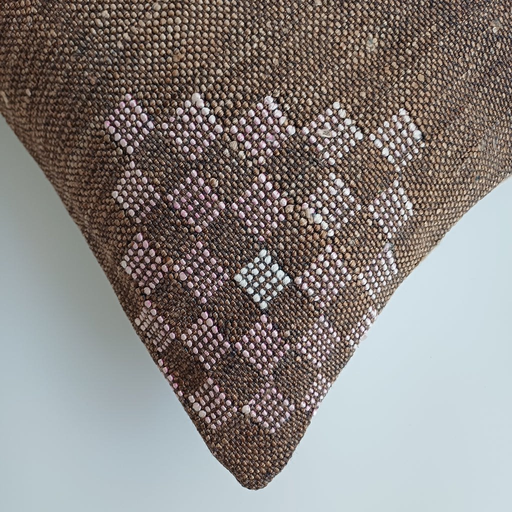 Moroccan Handmade Charcoal Brown Cactus Silk Cushion Cover 24''x12'' / 60x30 CM