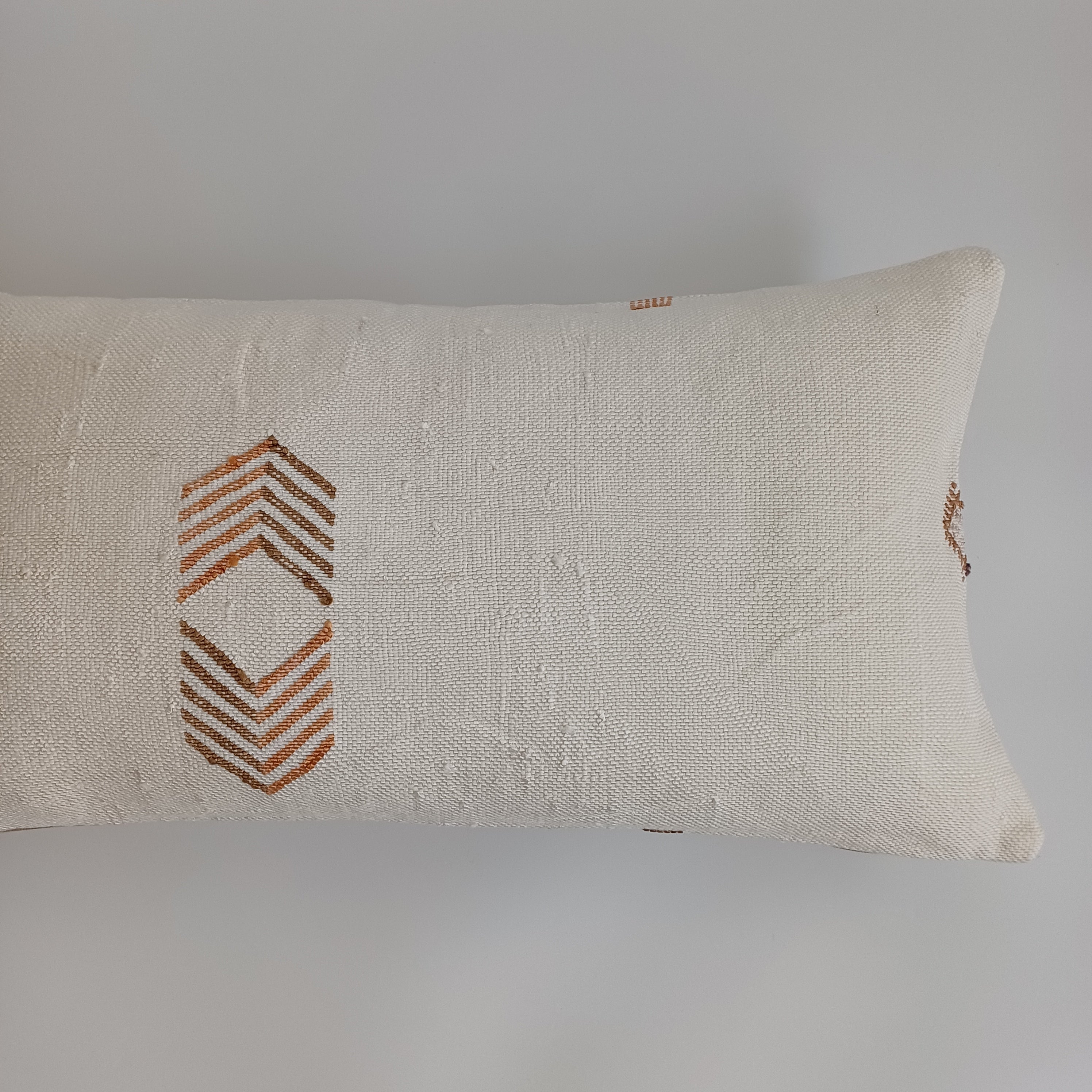 Moroccan Handmade White Cactus Silk Cushion Cover 24''x12'' / 60x30 CM