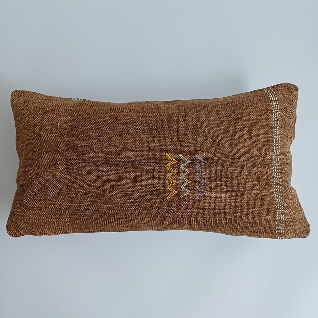 Moroccan Handmade Charcoal Brown Cactus Silk Cushion Cover 24''x12'' / 60x30 CM