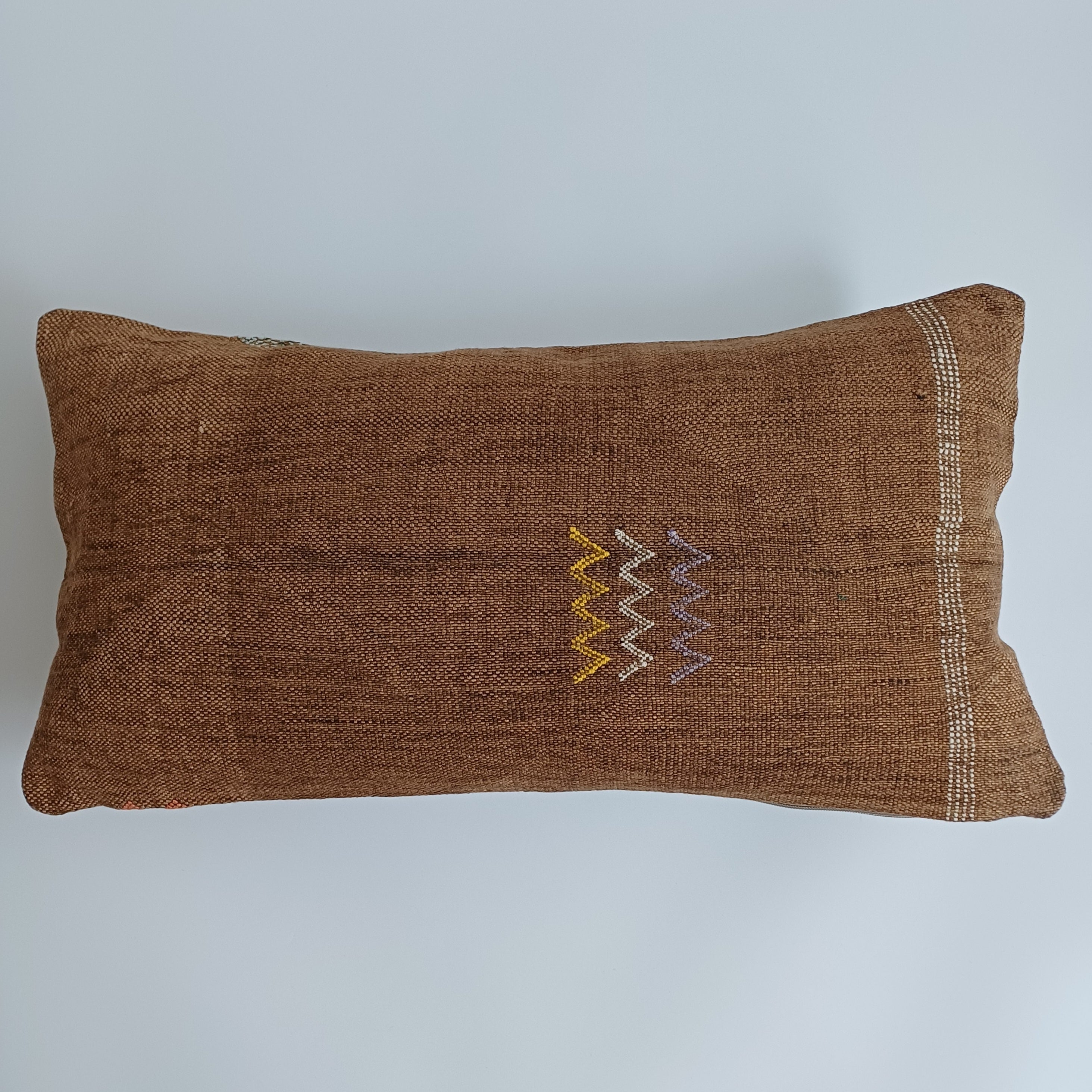 Moroccan Handmade Charcoal Brown Cactus Silk Cushion Cover 24''x12'' / 60x30 CM