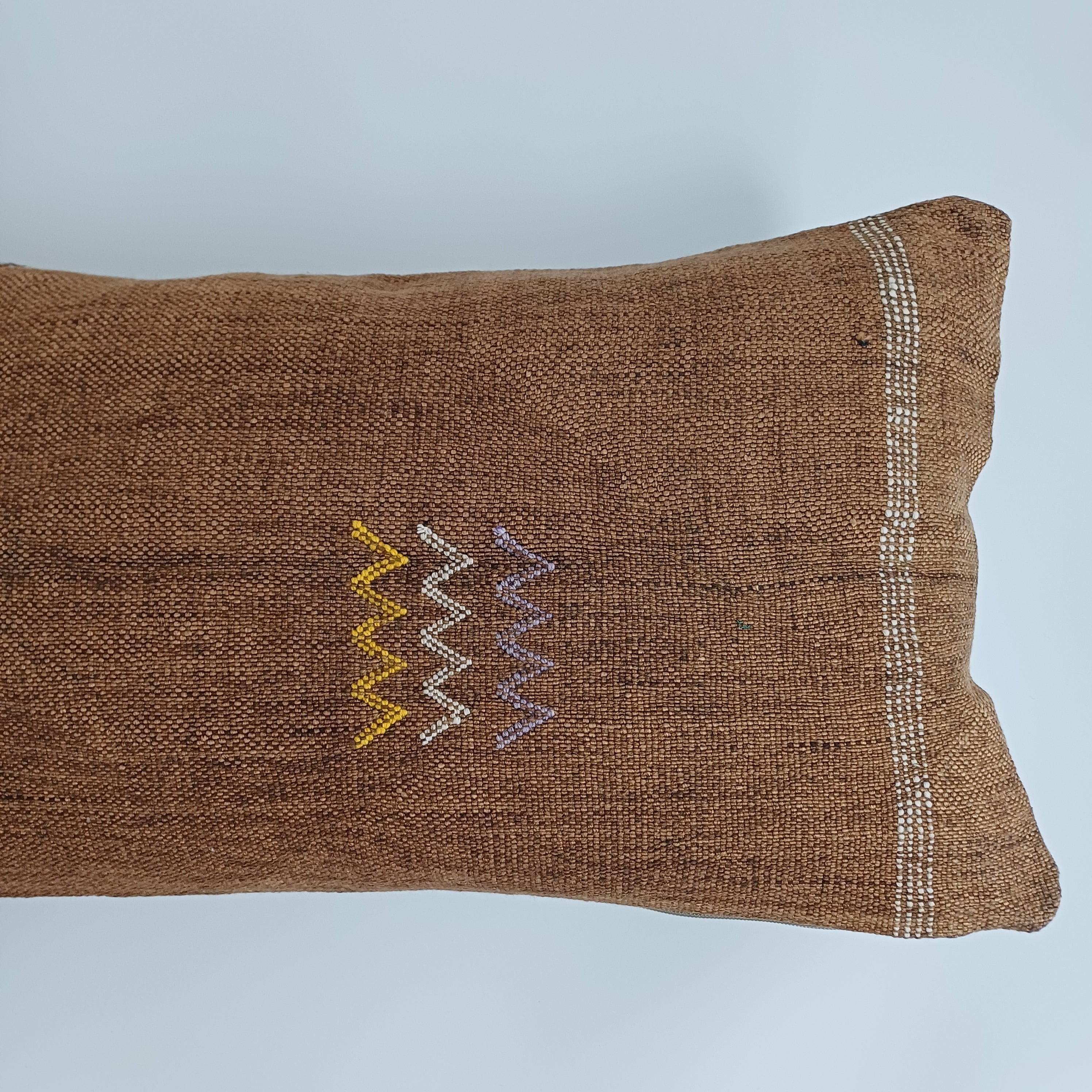 Moroccan Handmade Charcoal Brown Cactus Silk Cushion Cover 24''x12'' / 60x30 CM