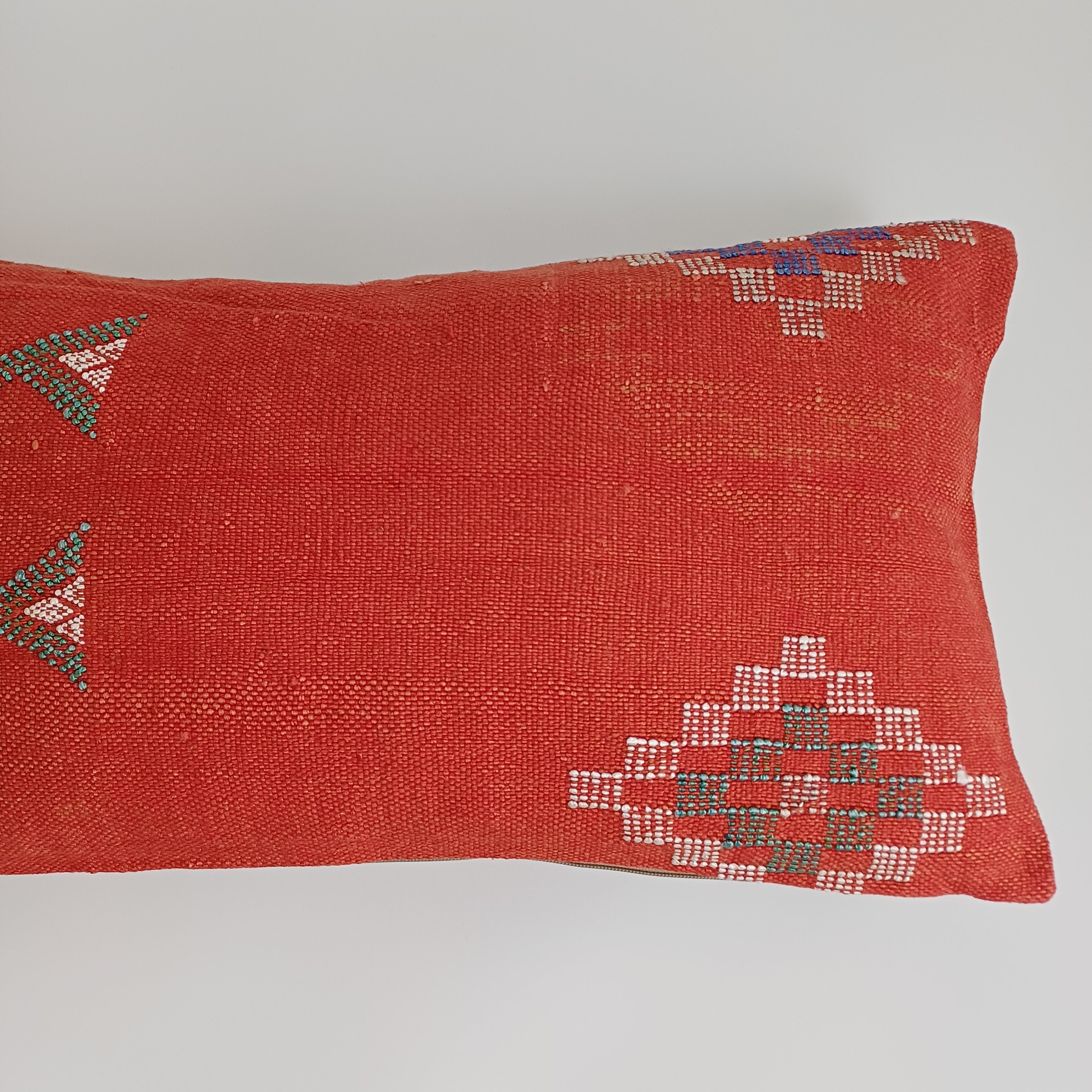 Moroccan Handmade Orange Red Cactus Silk Cushion Cover 24''x12'' / 60x30 CM