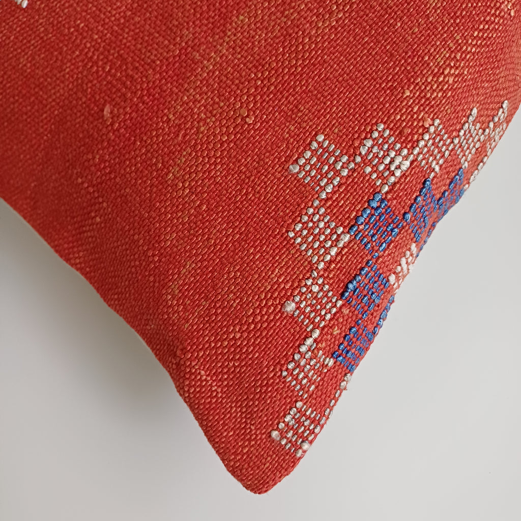 Moroccan Handmade Orange Red Cactus Silk Cushion Cover 24''x12'' / 60x30 CM