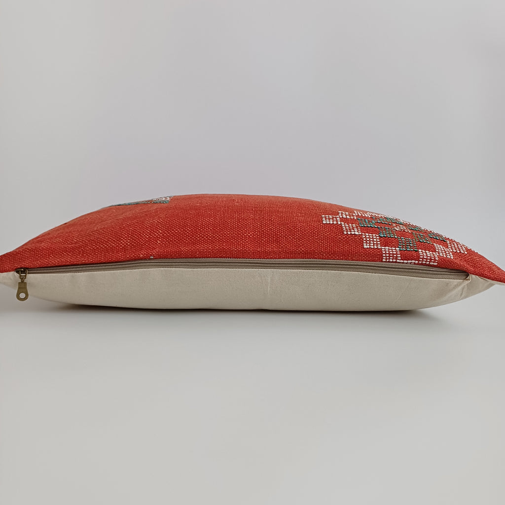 Moroccan Handmade Orange Red Cactus Silk Cushion Cover 24''x12'' / 60x30 CM