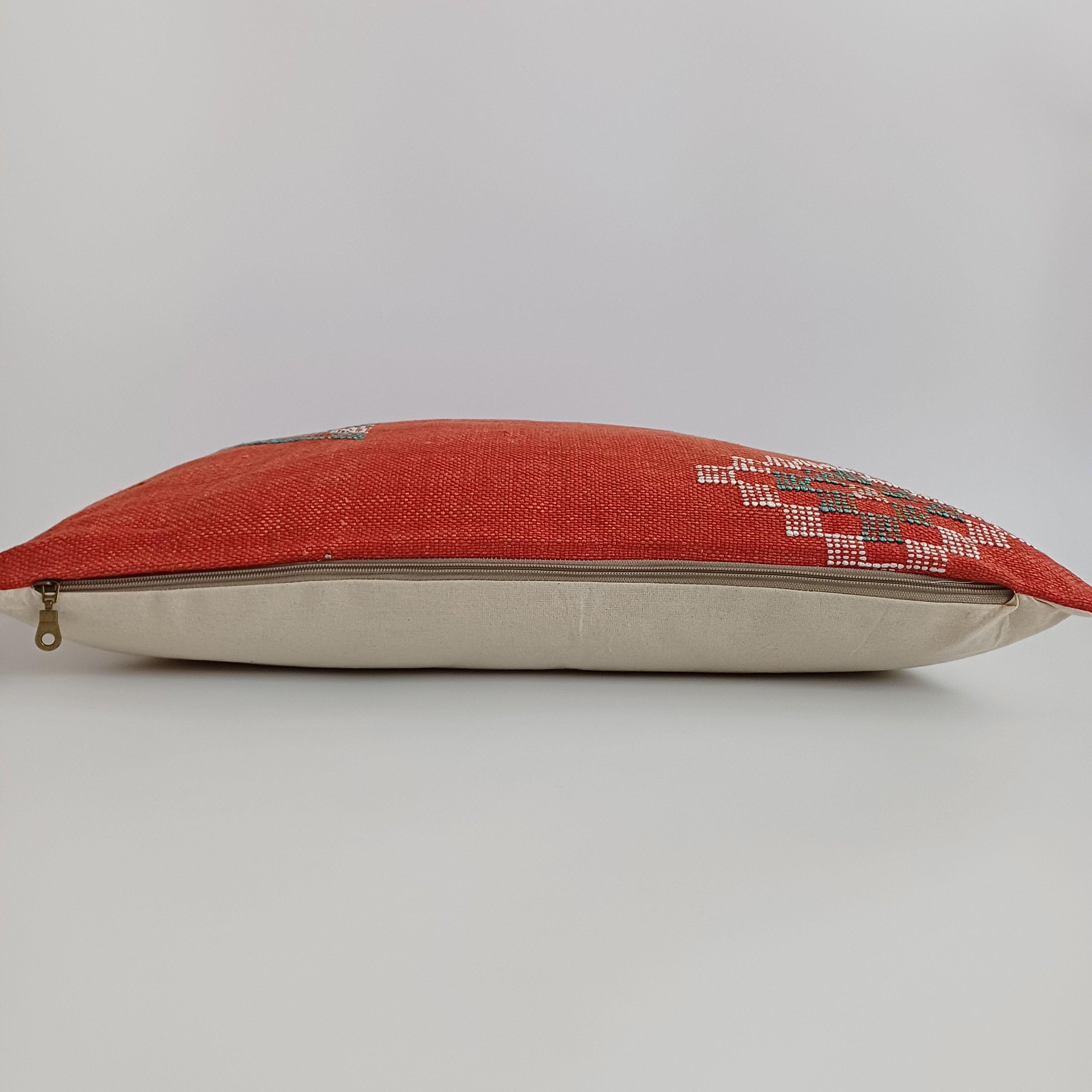 Moroccan Handmade Orange Red Cactus Silk Cushion Cover 24''x12'' / 60x30 CM