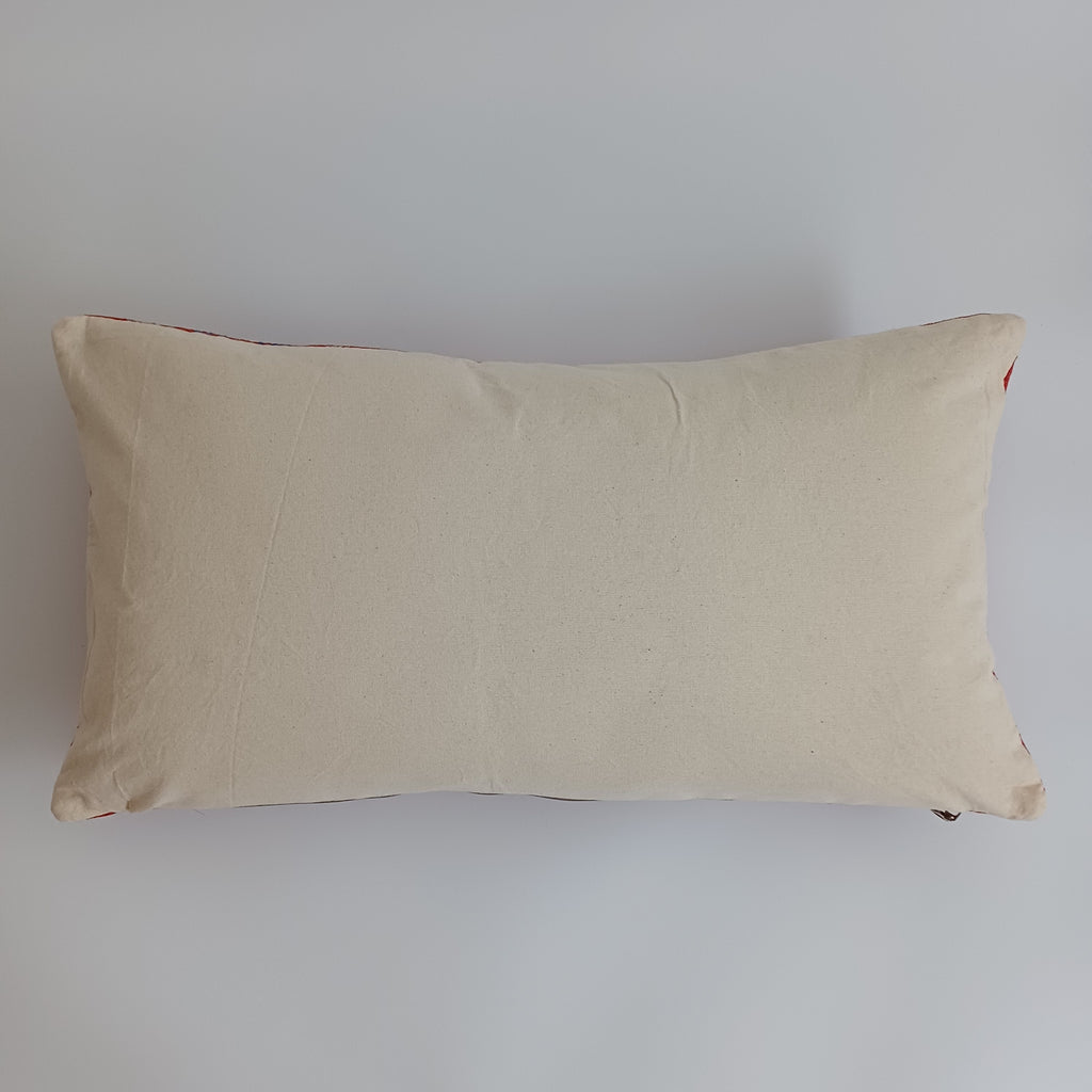 Moroccan Handmade Orange Red Cactus Silk Cushion Cover 24''x12'' / 60x30 CM