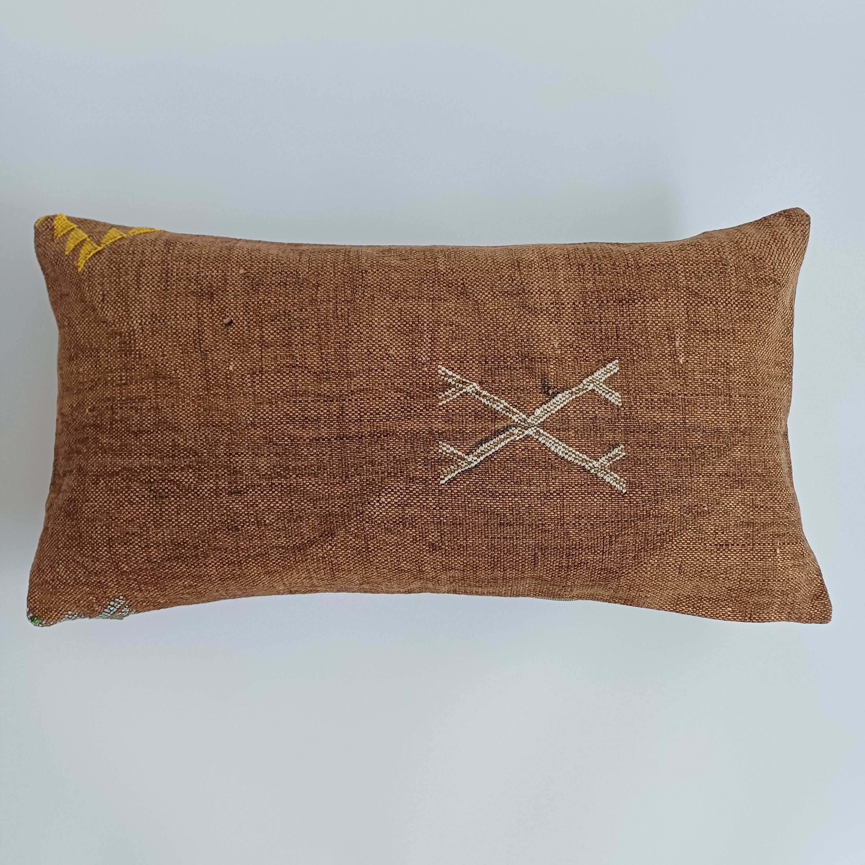 Moroccan Handmade Charcoal Brown Cactus Silk Cushion Cover 24''x12'' / 60x30 CM