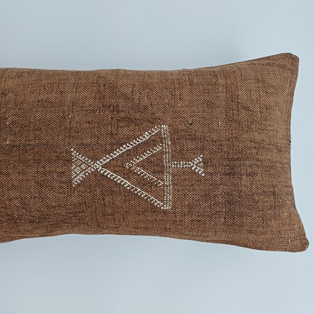 Moroccan Handmade Charcoal Brown Cactus Silk Cushion Cover 24''x12'' / 60x30 CM