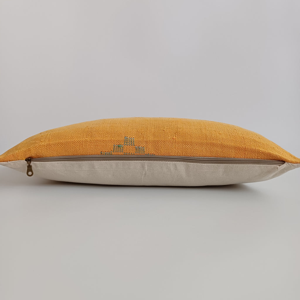 Moroccan Handmade Sunset Orange Cactus Silk Cushion Cover 24''x12'' / 60x30 CM