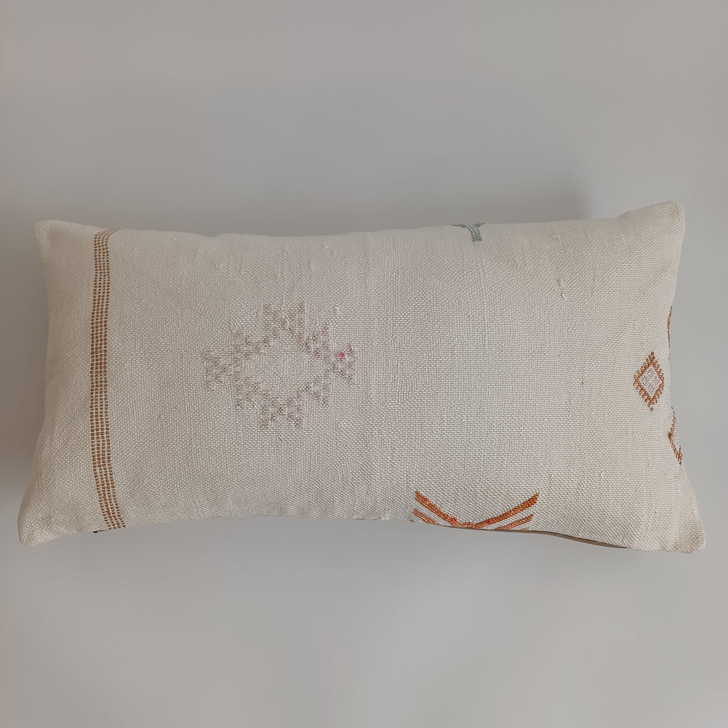 Moroccan Handmade White Cactus Silk Cushion Cover 24''x12'' / 60x30 CM