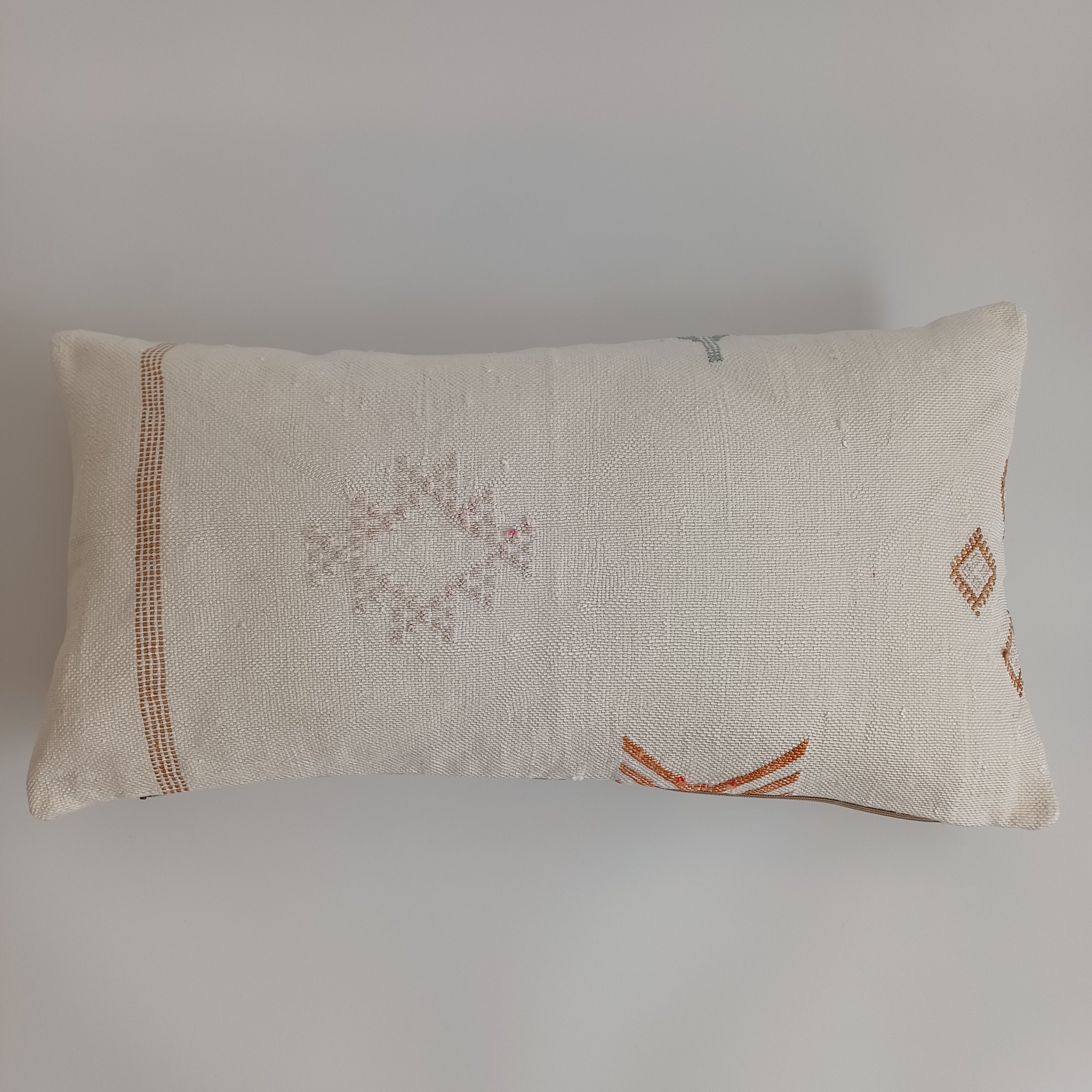 Moroccan Handmade White Cactus Silk Cushion Cover 24''x12'' / 60x30 CM