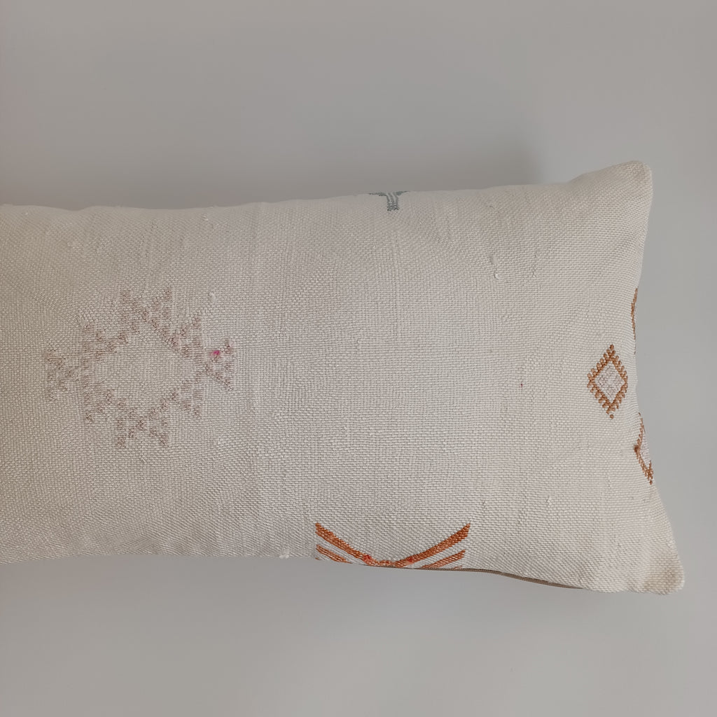 Moroccan Handmade White Cactus Silk Cushion Cover 24''x12'' / 60x30 CM