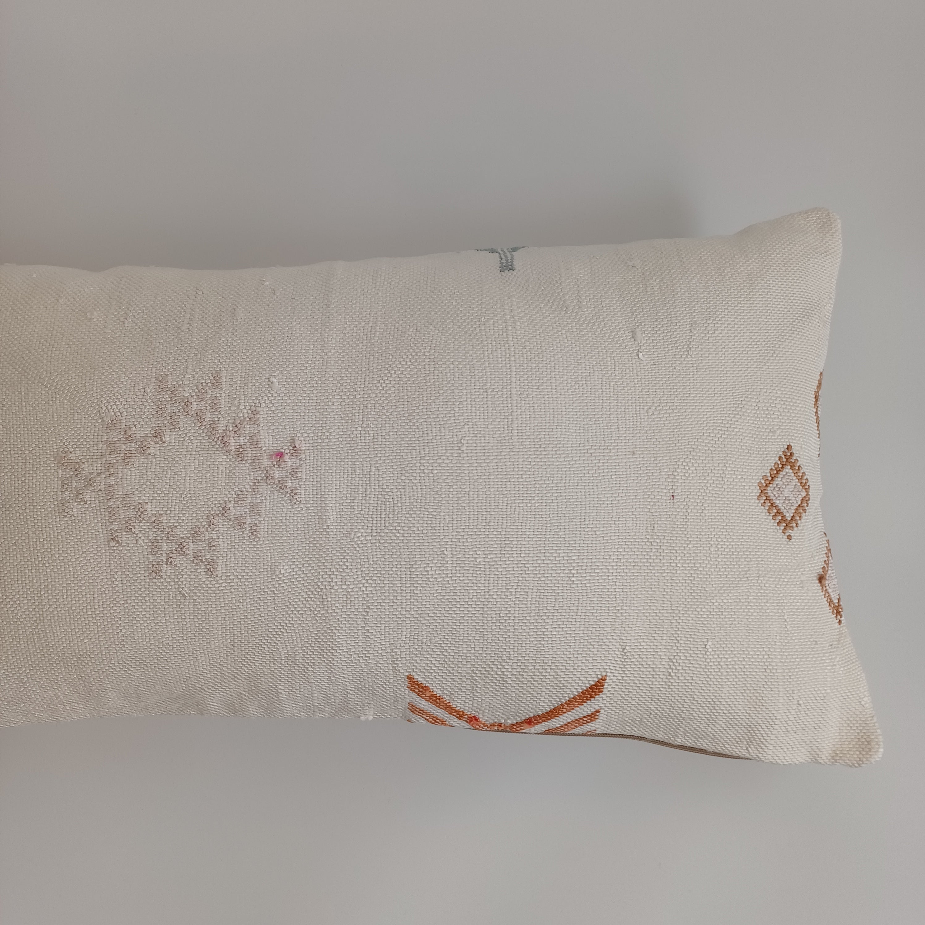 Moroccan Handmade White Cactus Silk Cushion Cover 24''x12'' / 60x30 CM