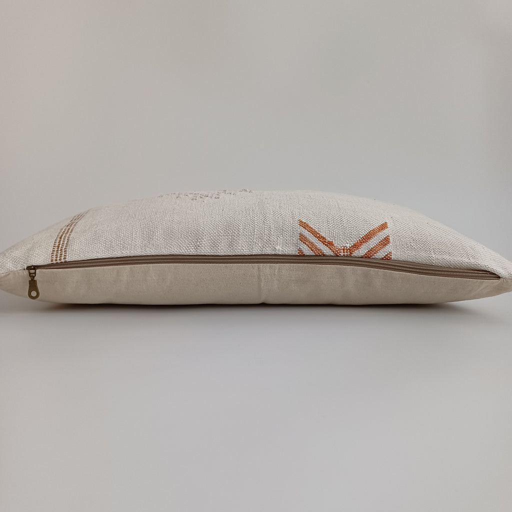 Moroccan Handmade White Cactus Silk Cushion Cover 24''x12'' / 60x30 CM
