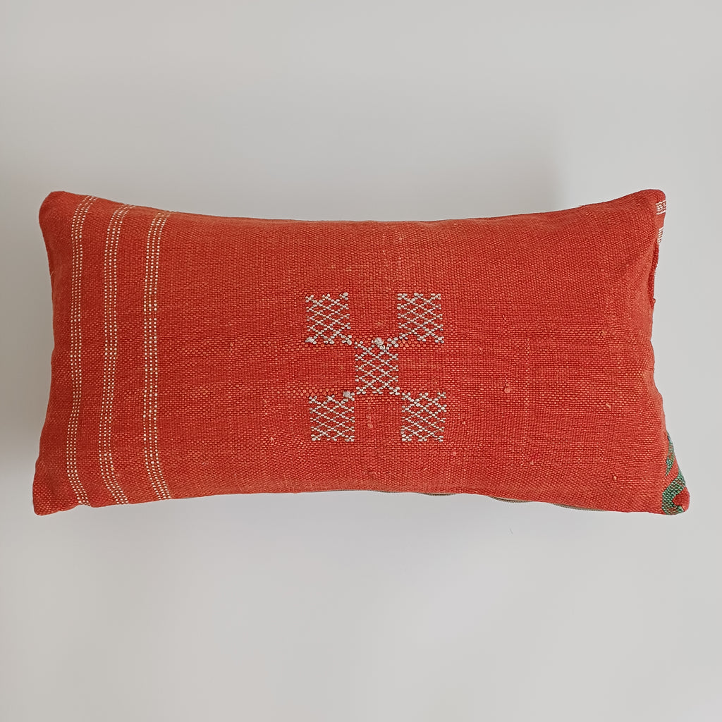 Moroccan Handmade Orange Red Cactus Silk Cushion Cover 24''x12'' / 60x30 CM