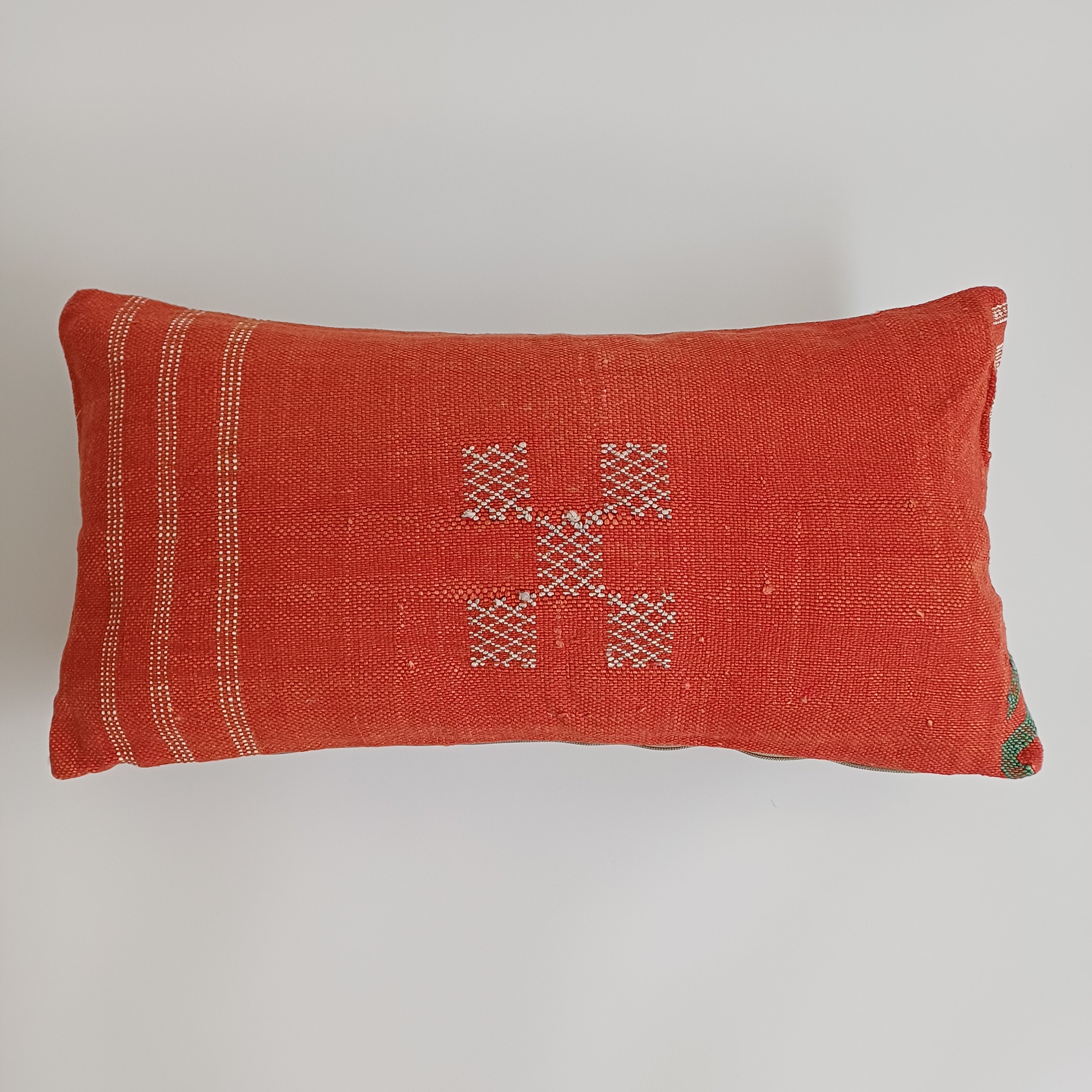 Moroccan Handmade Orange Red Cactus Silk Cushion Cover 24''x12'' / 60x30 CM