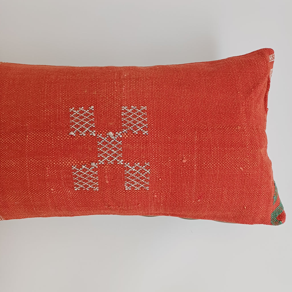 Moroccan Handmade Orange Red Cactus Silk Cushion Cover 24''x12'' / 60x30 CM