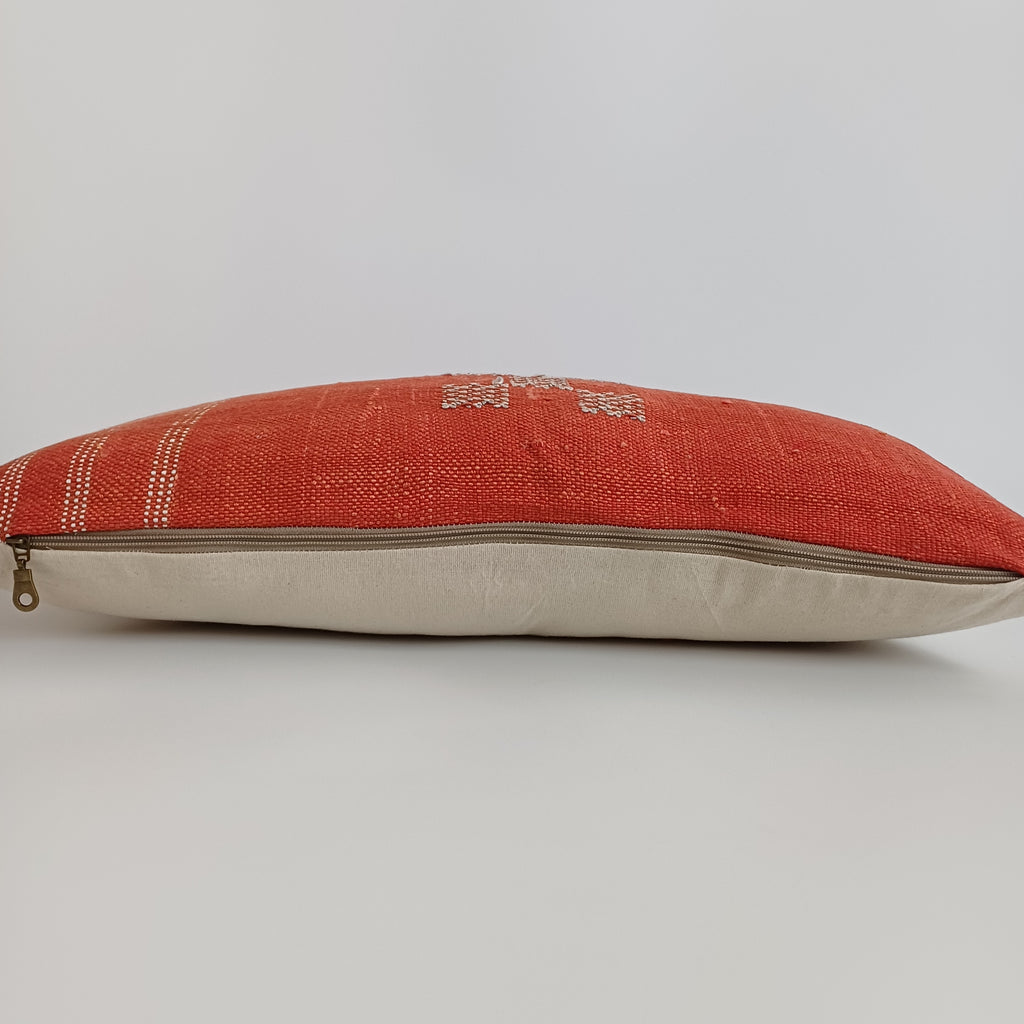Moroccan Handmade Orange Red Cactus Silk Cushion Cover 24''x12'' / 60x30 CM