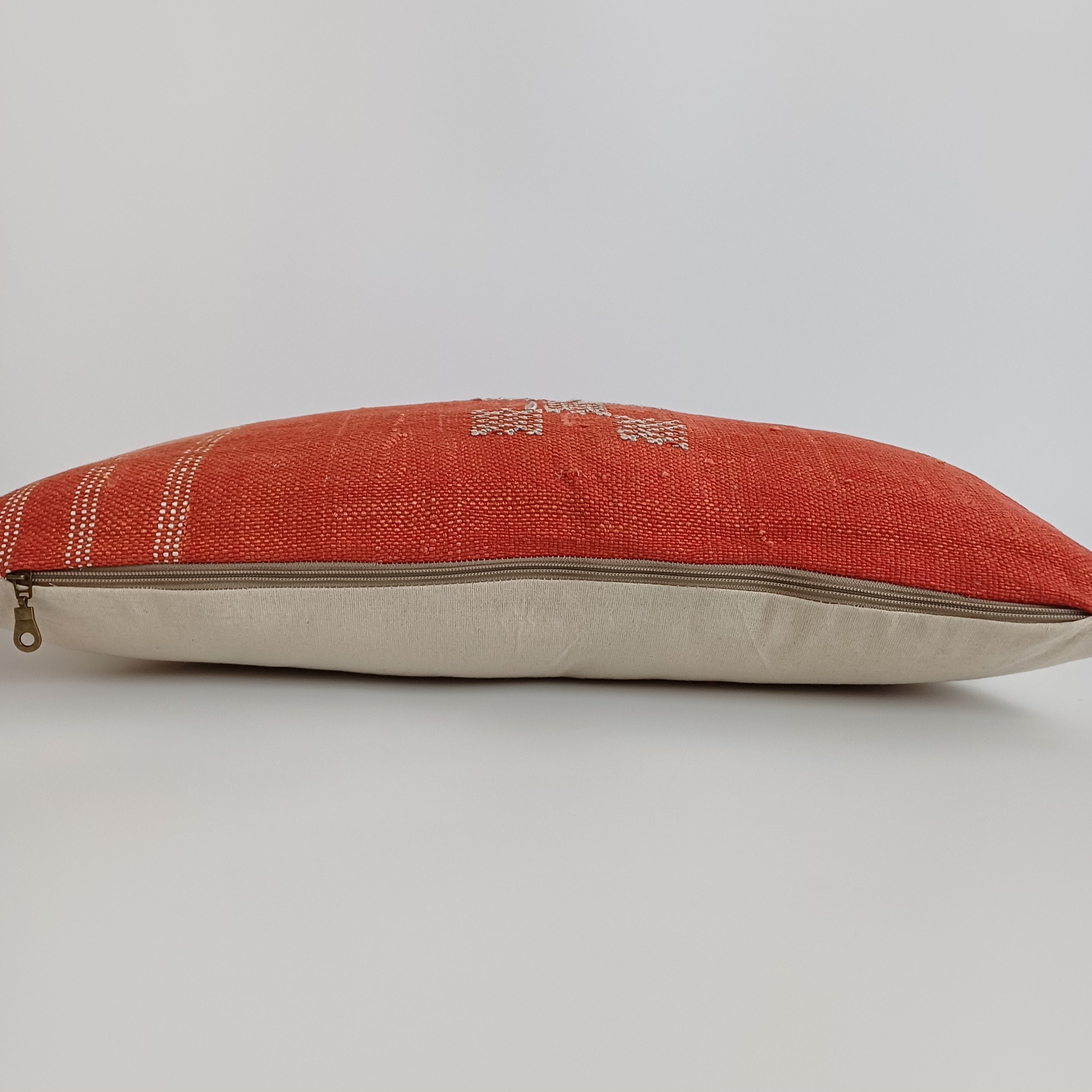 Moroccan Handmade Orange Red Cactus Silk Cushion Cover 24''x12'' / 60x30 CM