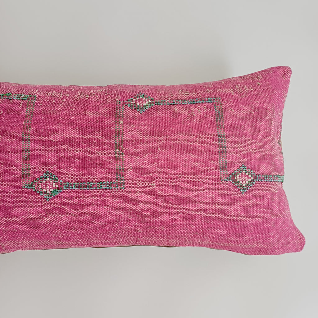 Moroccan Handmade Pink Cactus Silk Cushion Cover 24''x12'' / 60x30 CM