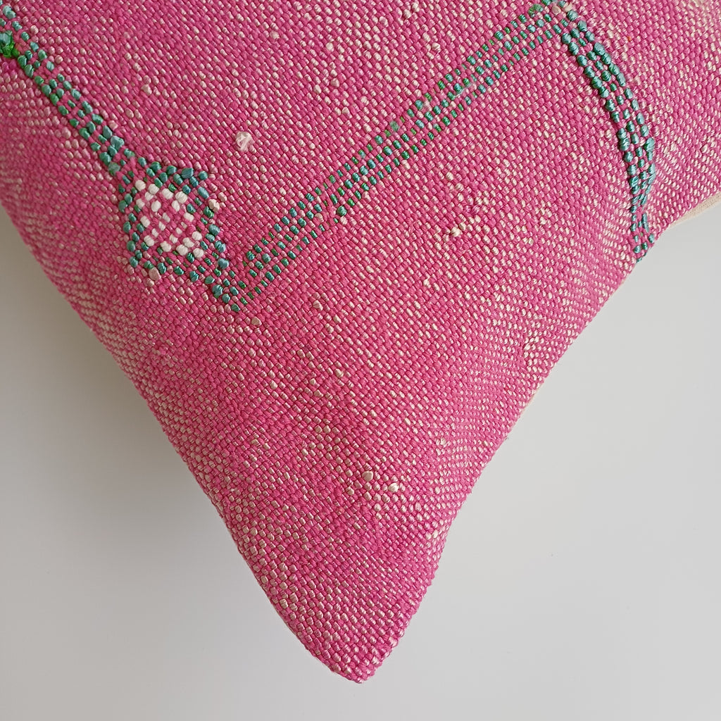 Moroccan Handmade Pink Cactus Silk Cushion Cover 24''x12'' / 60x30 CM