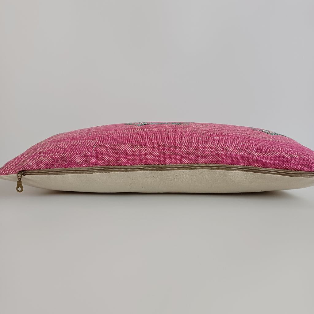 Moroccan Handmade Pink Cactus Silk Cushion Cover 24''x12'' / 60x30 CM