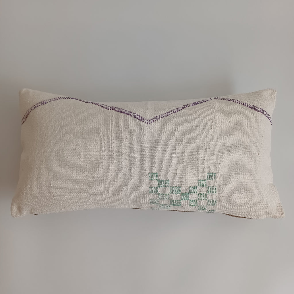 Moroccan Handmade White Cactus Silk Cushion Cover 24''x12'' / 60x30 CM