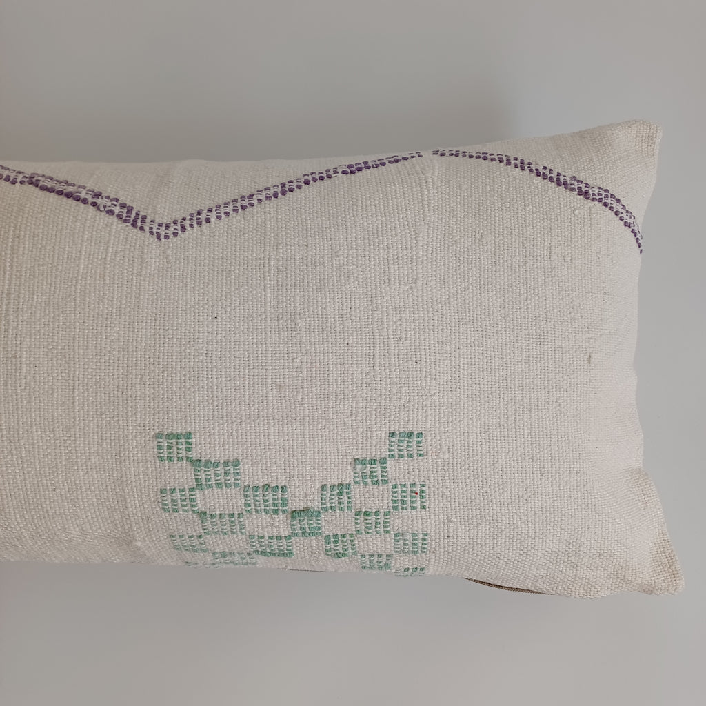 Moroccan Handmade White Cactus Silk Cushion Cover 24''x12'' / 60x30 CM