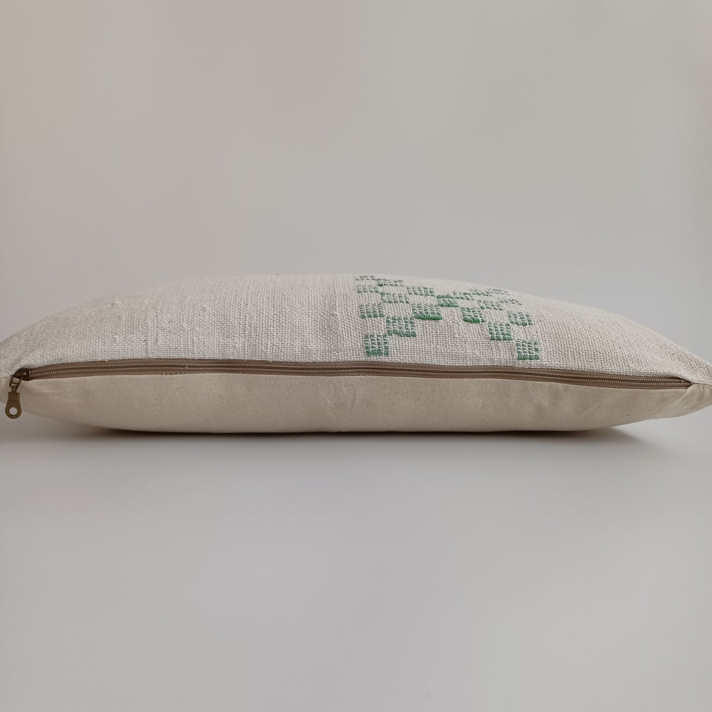 Moroccan Handmade White Cactus Silk Cushion Cover 24''x12'' / 60x30 CM