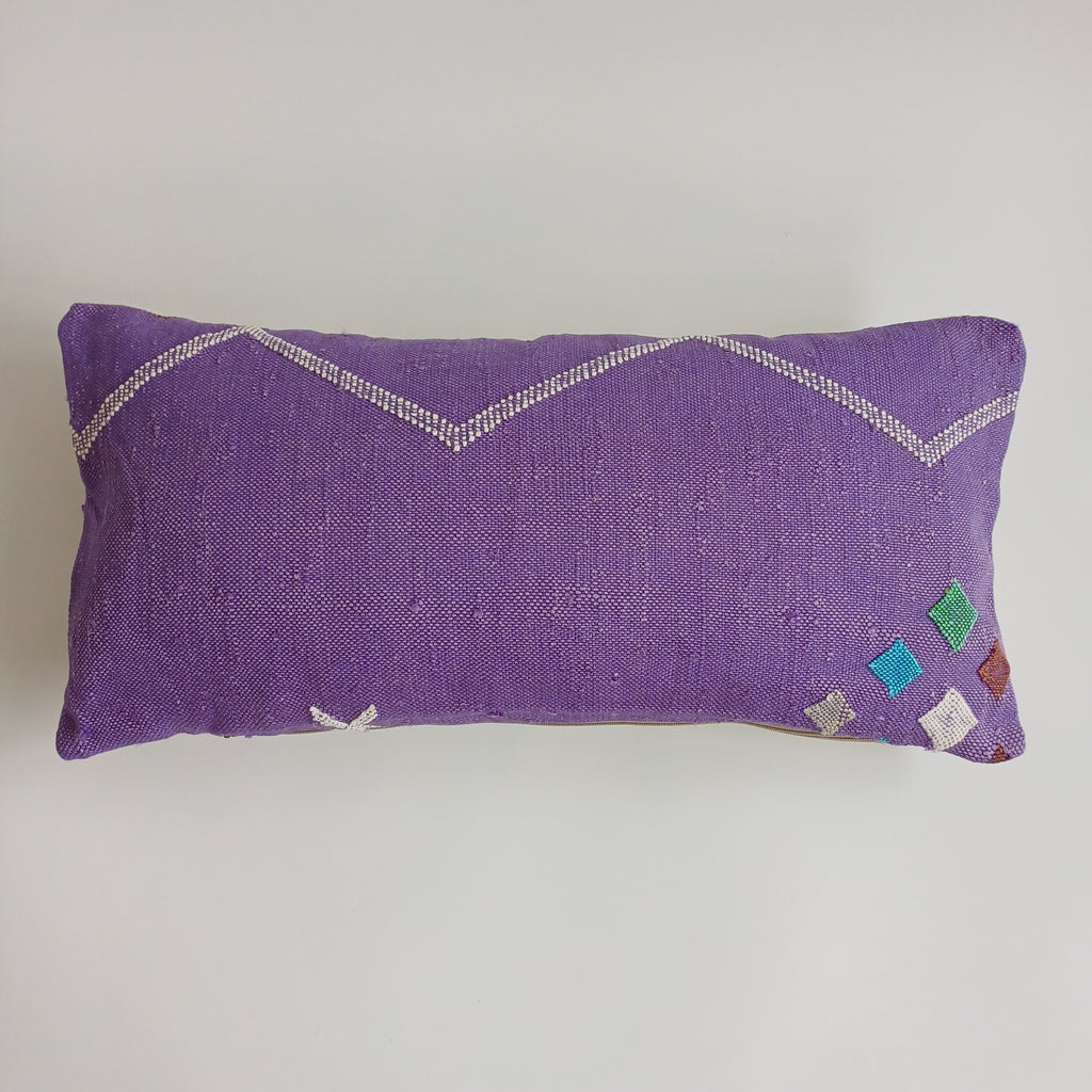Moroccan Handmade Purple Cactus Silk Cushion Cover 24''x12'' / 60x30 CM
