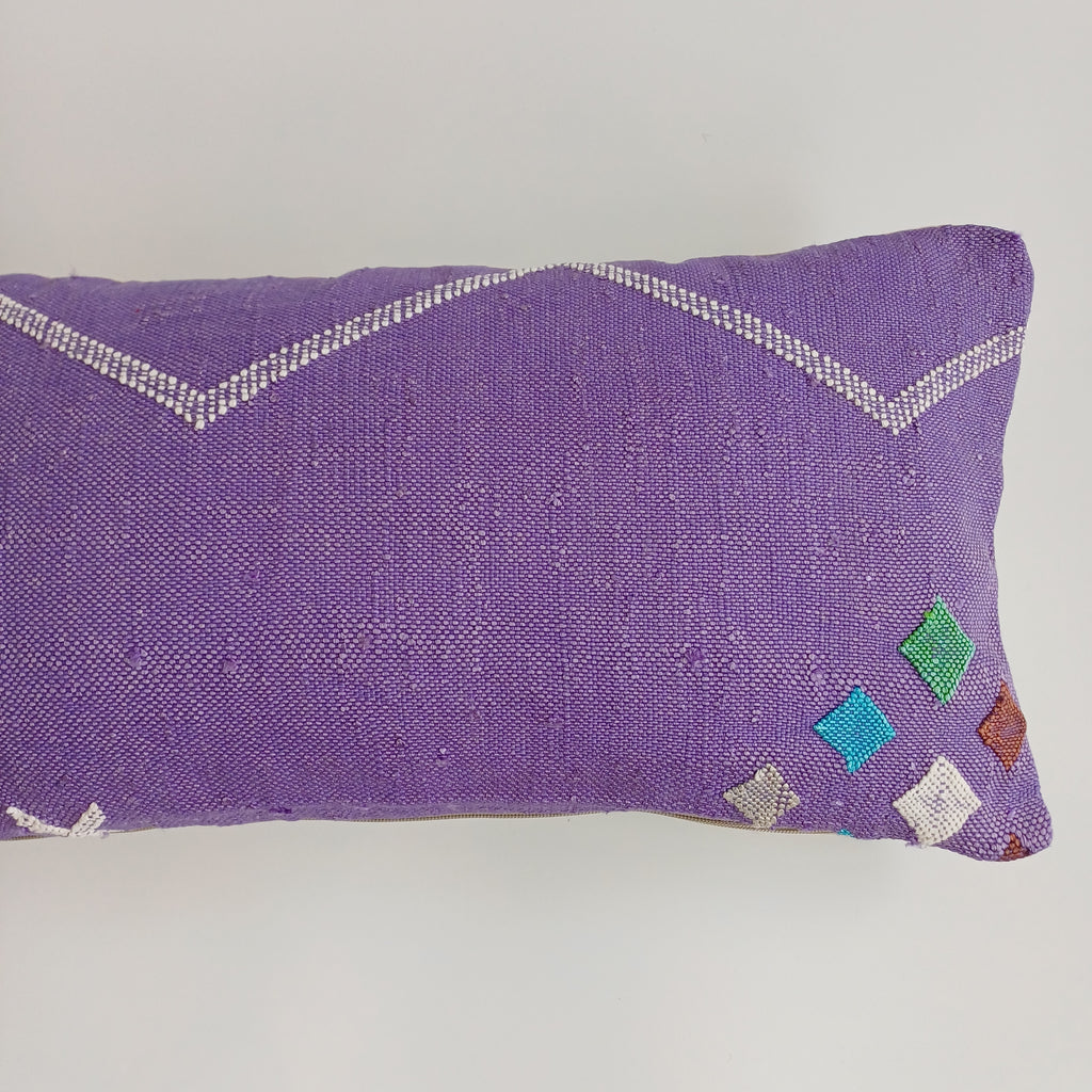 Moroccan Handmade Purple Cactus Silk Cushion Cover 24''x12'' / 60x30 CM
