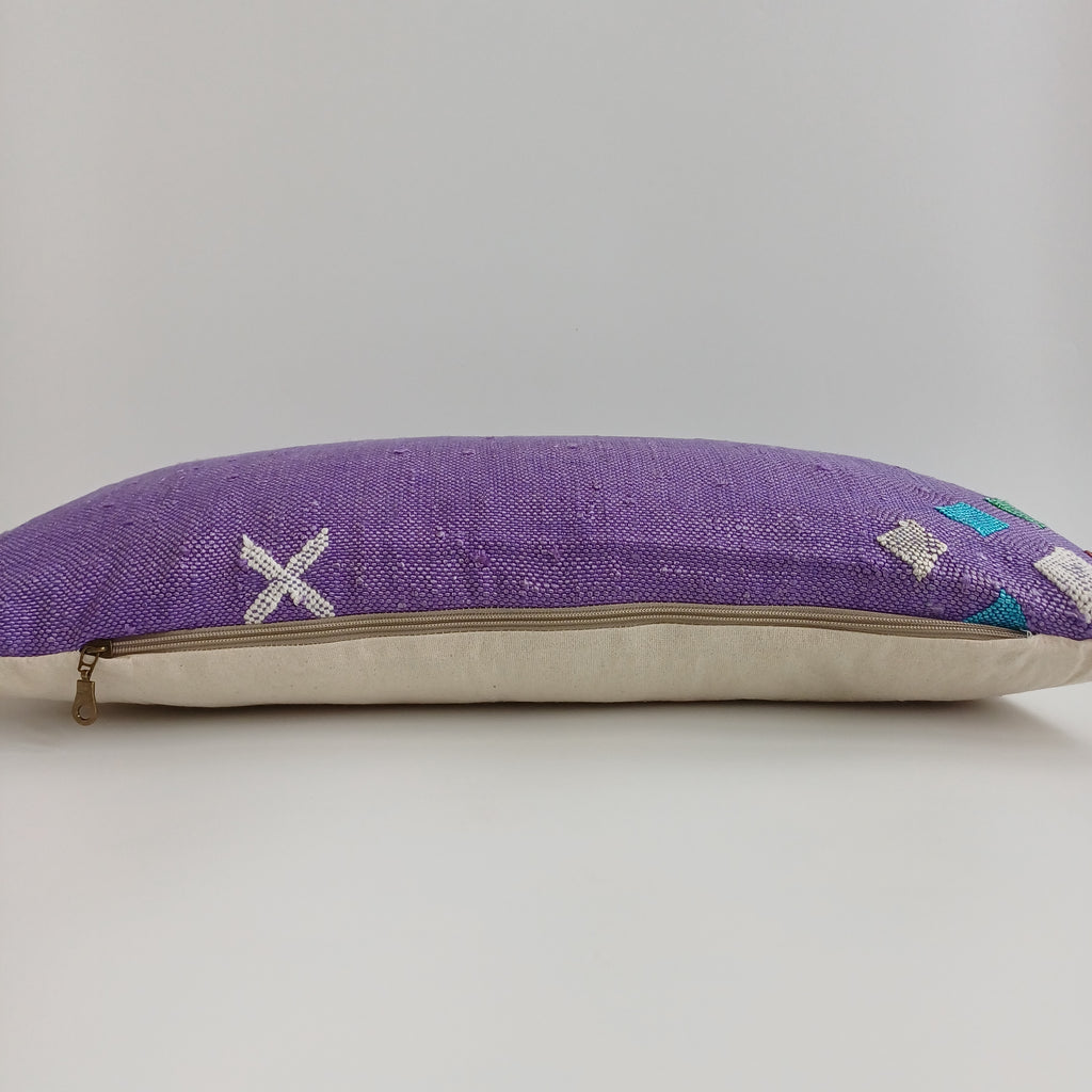Moroccan Handmade Purple Cactus Silk Cushion Cover 24''x12'' / 60x30 CM