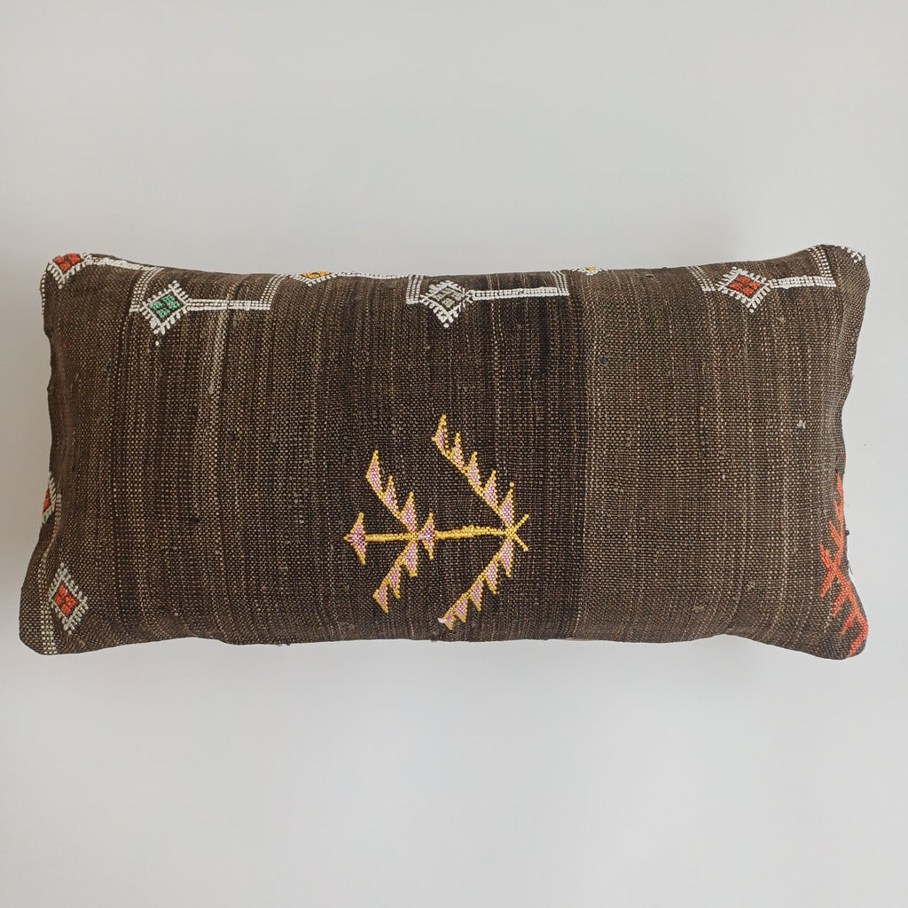 Moroccan Handmade Charcoal Brown Cactus Silk Cushion Cover 24''x12'' / 60x30 CM