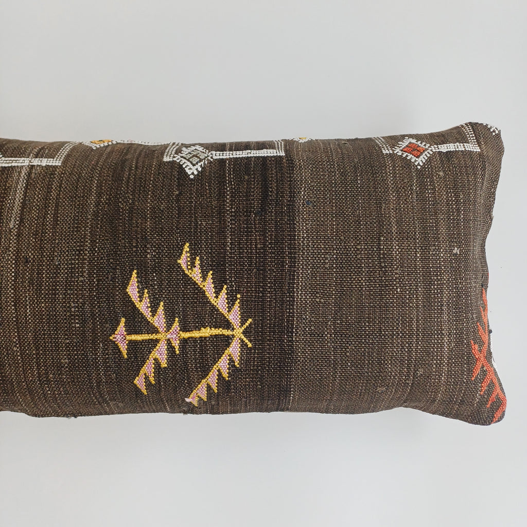 Moroccan Handmade Charcoal Brown Cactus Silk Cushion Cover 24''x12'' / 60x30 CM