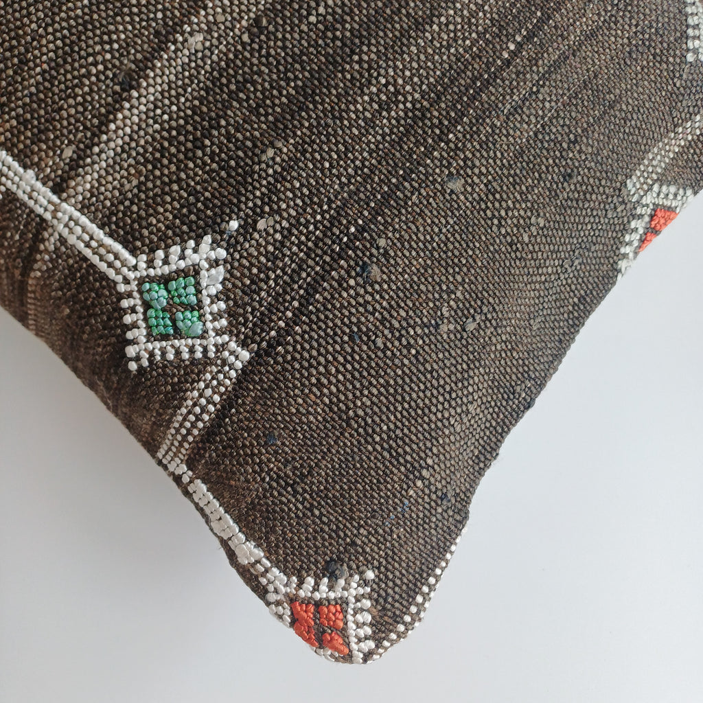 Moroccan Handmade Charcoal Brown Cactus Silk Cushion Cover 24''x12'' / 60x30 CM