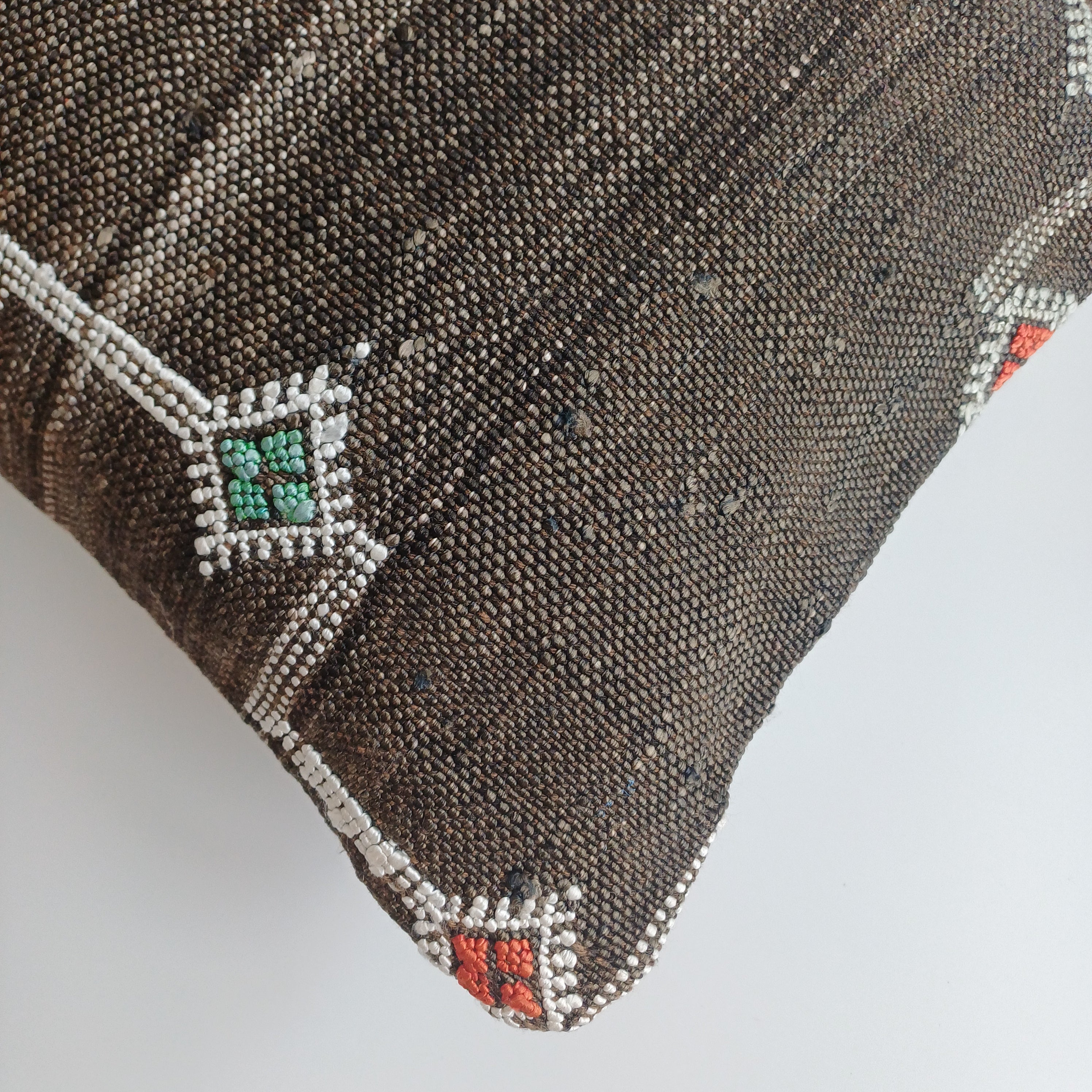 Moroccan Handmade Charcoal Brown Cactus Silk Cushion Cover 24''x12'' / 60x30 CM