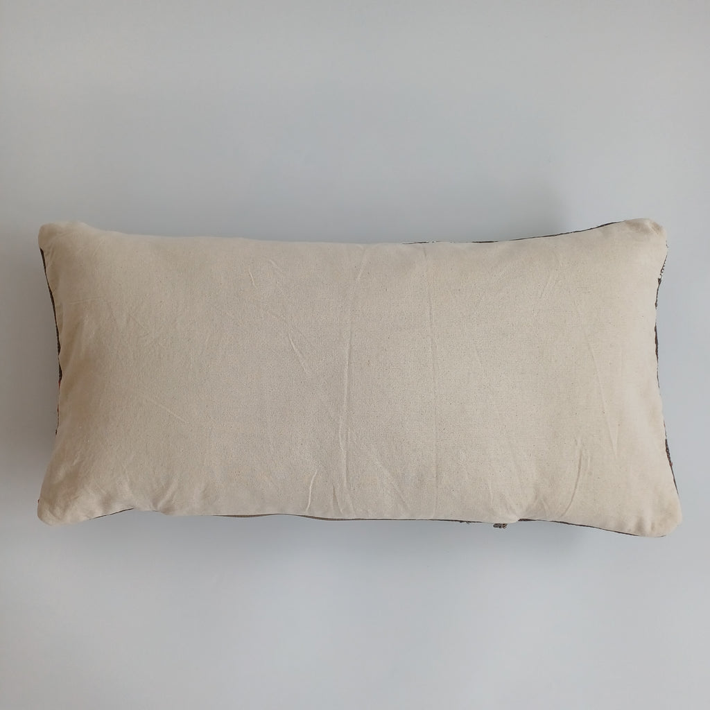 Moroccan Handmade Charcoal Brown Cactus Silk Cushion Cover 24''x12'' / 60x30 CM