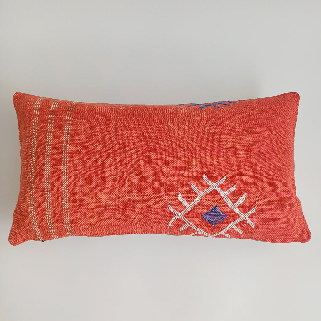 Moroccan Handmade Orange Red Cactus Silk Cushion Cover 24''x12'' / 60x30 CM