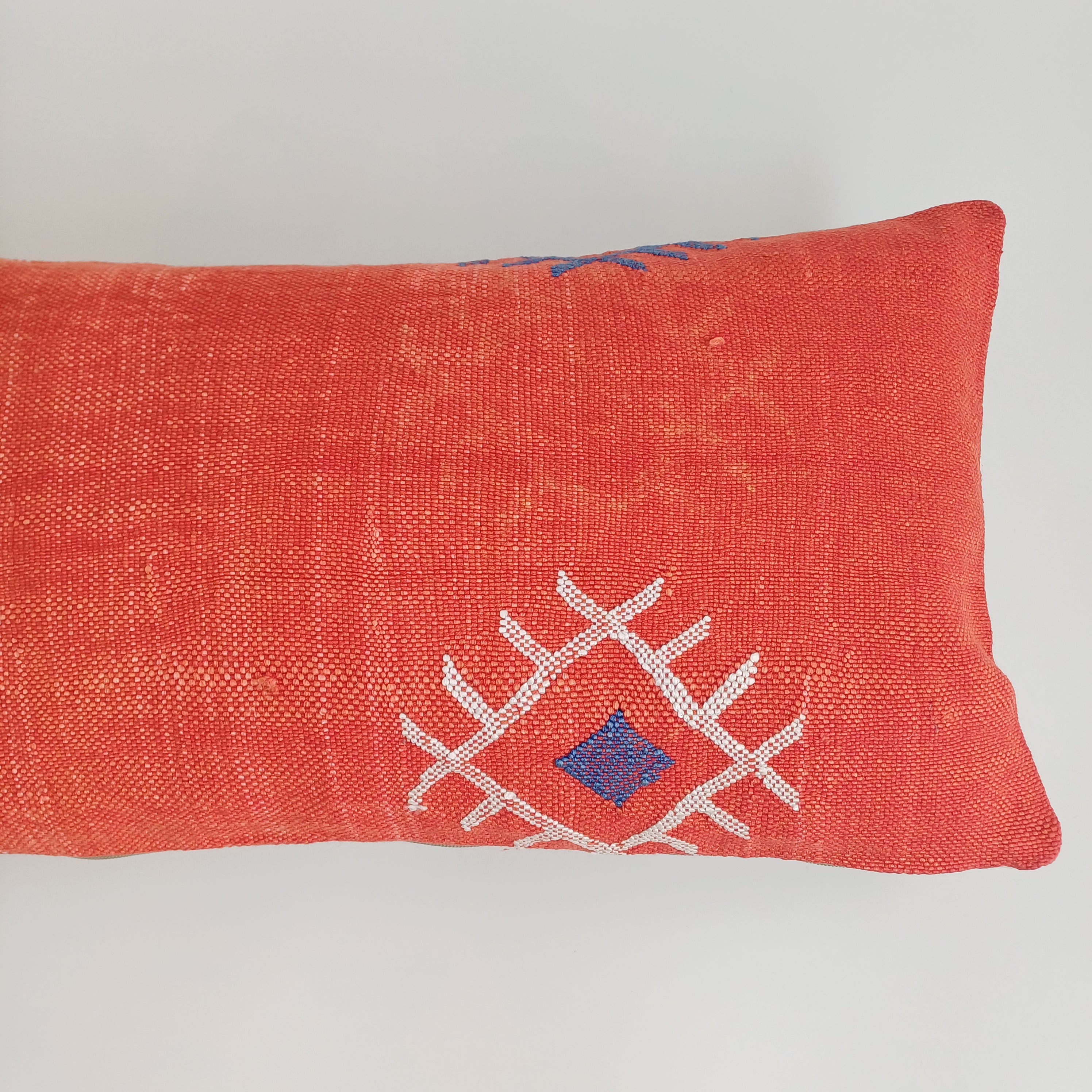 Moroccan Handmade Orange Red Cactus Silk Cushion Cover 24''x12'' / 60x30 CM