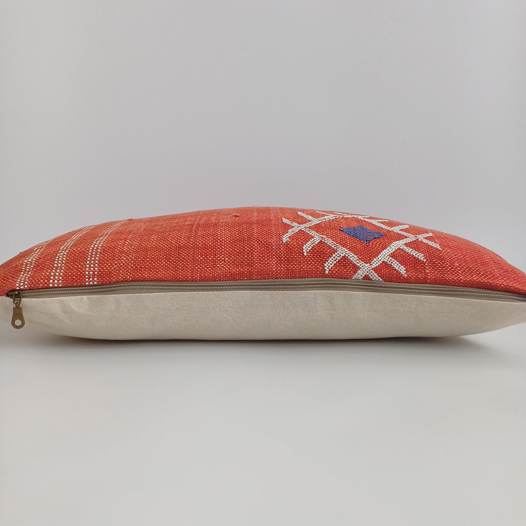 Moroccan Handmade Orange Red Cactus Silk Cushion Cover 24''x12'' / 60x30 CM