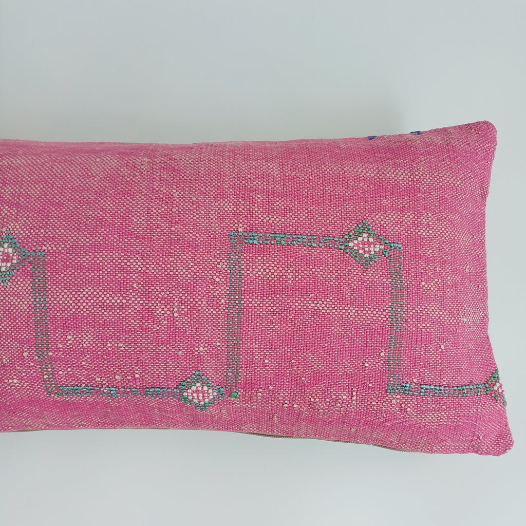 Moroccan Handmade Pink Cactus Silk Cushion Cover 24''x12'' / 60x30 CM