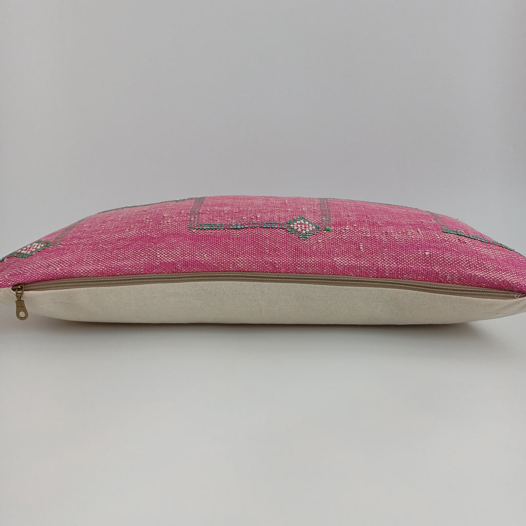 Moroccan Handmade Pink Cactus Silk Cushion Cover 24''x12'' / 60x30 CM