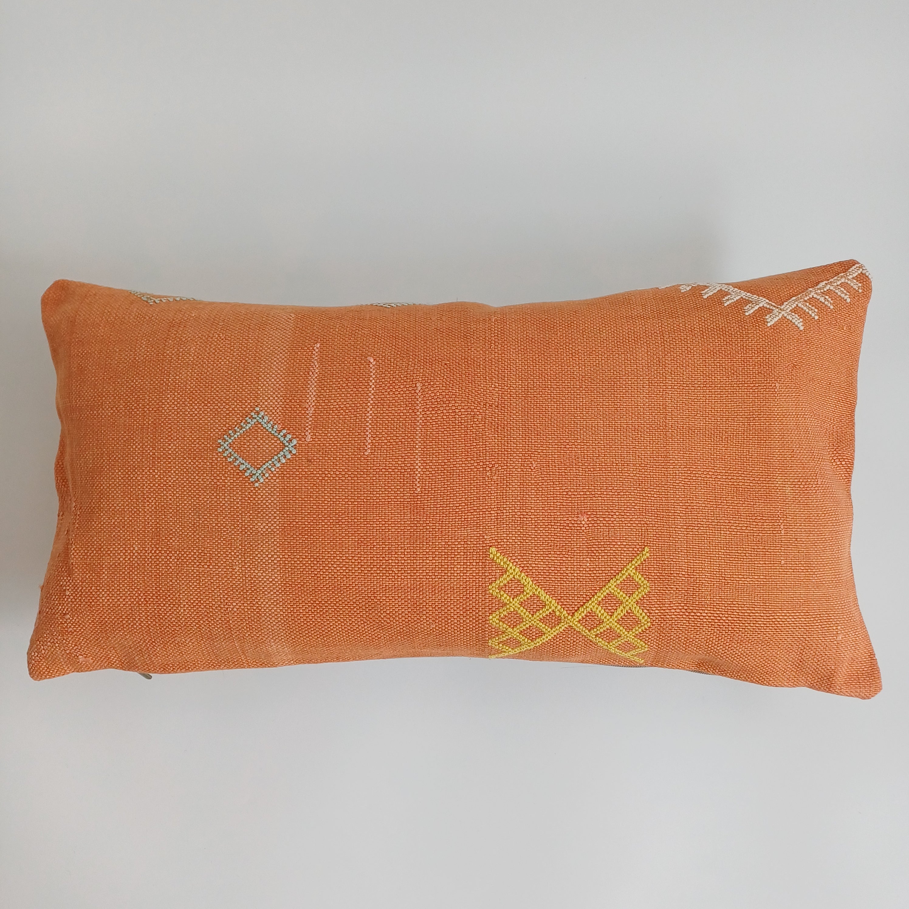 Moroccan Handmade Sunset Orange Cactus Silk Cushion Cover 24''x12'' / 60x30 CM