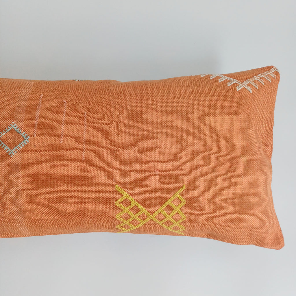 Moroccan Handmade Sunset Orange Cactus Silk Cushion Cover 24''x12'' / 60x30 CM