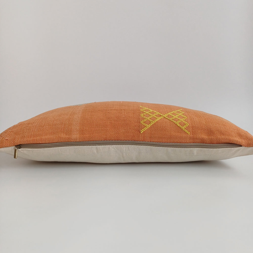 Moroccan Handmade Sunset Orange Cactus Silk Cushion Cover 24''x12'' / 60x30 CM