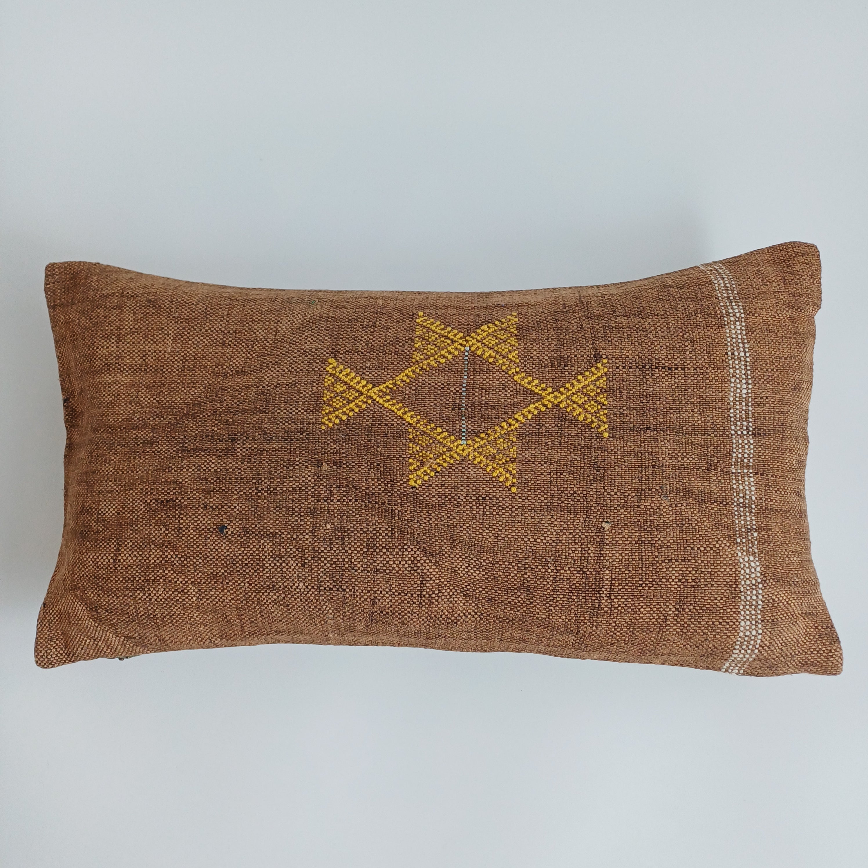 Moroccan Handmade Charcoal Brown Cactus Silk Cushion Cover 24''x12'' / 60x30 CM