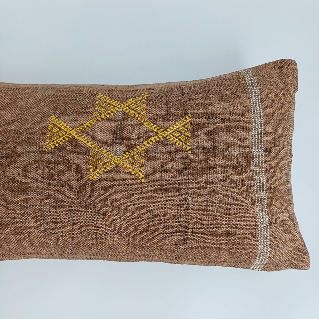 Moroccan Handmade Charcoal Brown Cactus Silk Cushion Cover 24''x12'' / 60x30 CM